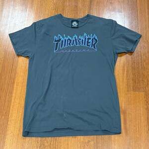 Thrasher Magazine Flame Logo T-Shirt in Dark Heather Grey with Blue/Purple Fire